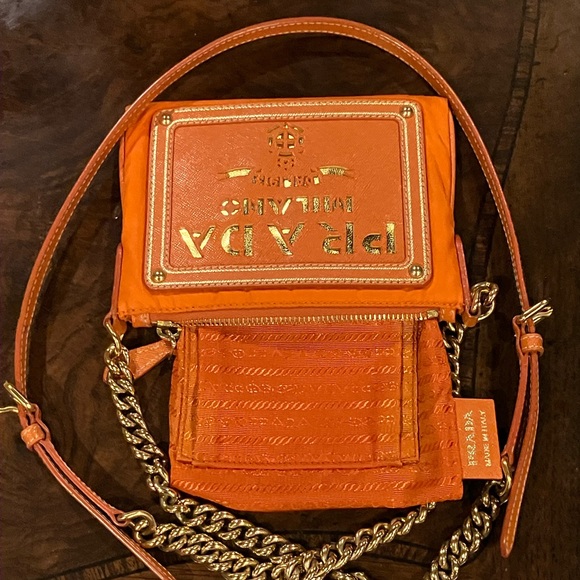 Prada Tessuto Oro Mini Crossbody in Papaya, with Auth Cards & Dust Bag, EUC - Picture 11 of 14
